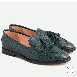 J Crew crocodile academy loafers with tassels